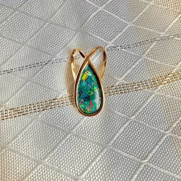 14K Gold Mosaic Australian Opal Pendant, Opal Jewelry, Australian Jewelry - Picture 1 of 14